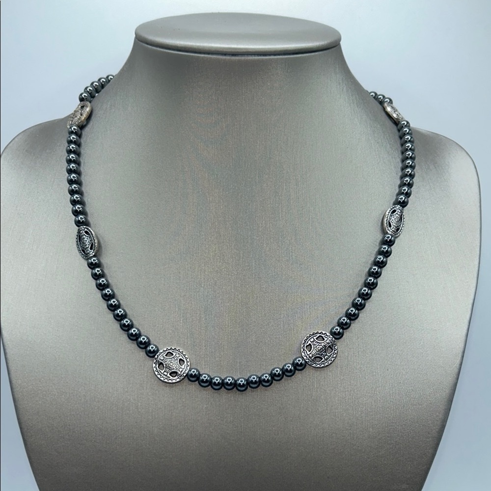 Handmade Elegant Hematite Beaded Necklace 18”